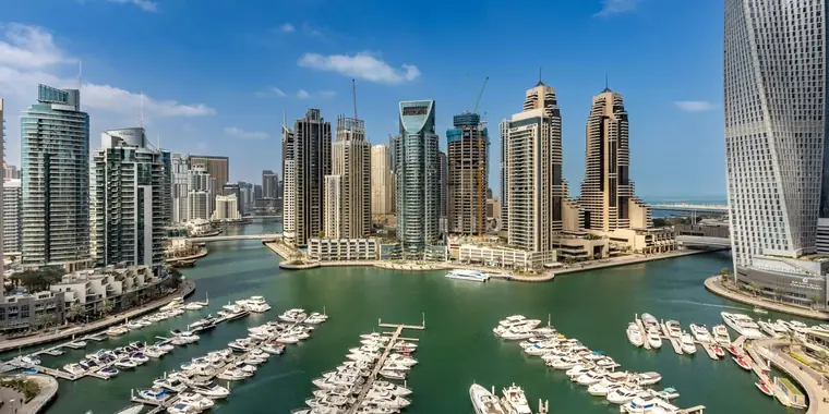 Yacht cruising past Dubai Marina